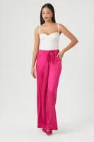 Women's Satin Drawstring Wide-Leg Pants in Pink, XS