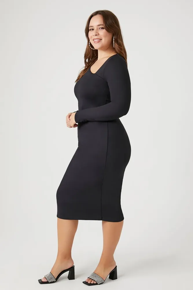 Women's Asymmetrical Midi Dress in Black, 3X