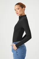 Women's Zip-Up Funnel Neck Bodysuit in Black, XS