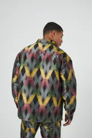 Men Abstract Geo Print Button-Front Jacket in Grey Medium