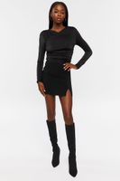 Women's Long-Sleeve Wrap-Neck Bodysuit in Black Medium