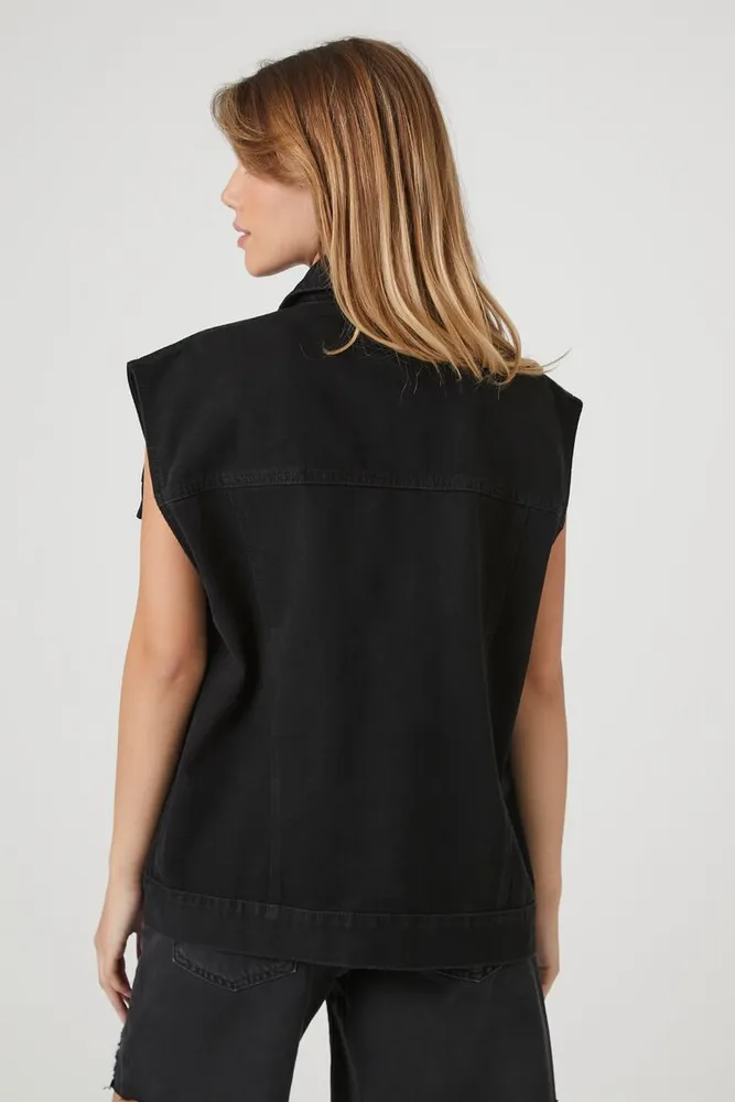 Women's Button-Up Denim Vest in Black Small