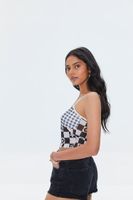 Women's Mixed Plaid Mesh Cami in Black/White Medium