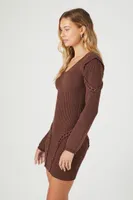 Women's Bodycon Mini Sweater Dress in Chocolate Large