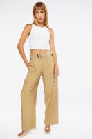 Women's Belted Straight-Leg Cargo Pants in Cigar Small