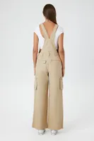 Women's Canvas Cargo Wide-Leg Overalls in Tan Small