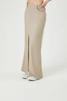 Women's Maxi Leg-Slit Skirt in Taupe Small