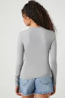 Women's Button-Front Long-Sleeve Top in Harbor Grey Small