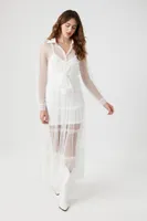 Women's Sheer Tiered Maxi Dress in White, XS