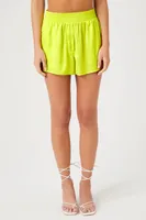 Women's Satin Mid-Rise Shorts in Acid Green Medium