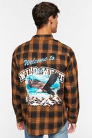 Men Plaid Wild West Graphic Shirt in Brown Small