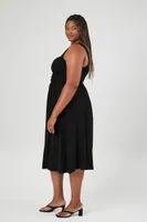 Women's Shirred Midi Dress in Black, 0X