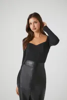 Women's Ribbed Knit Sweetheart Bodysuit in Black Small