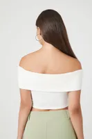 Women's Ribbed Off-the-Shoulder Crop Top in White, XL