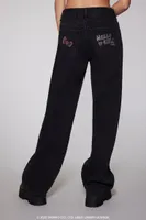 Women's Rhinestone Hello Kitty Straight Jeans in Black, 28