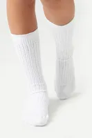 Pointelle Knit Crew Socks in White