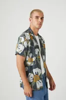 Men Floral Print Short-Sleeve Shirt in Blue Medium