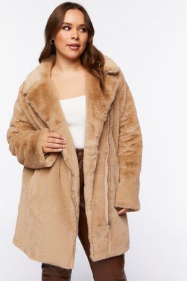 Women's Faux Fur Coat in Tan, 2X