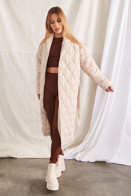 Women's Quilted Wrap Coat in Taupe Large
