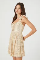 Women's Sequin Ruffle Mini Dress in Gold Large