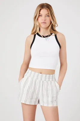 Women's Striped Pull-On Shorts in Ivory/Black Medium