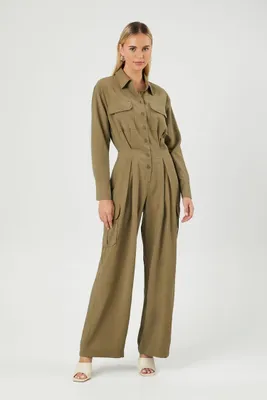 Women's Wide-Leg Cargo Jumpsuit in Olive Small