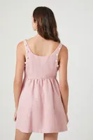 Women's Faux Pearl-Trim Tweed Mini Dress in Pink Small