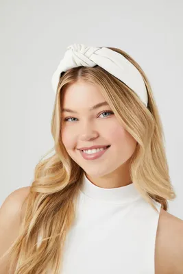 Faux Leather Knotted Headband in White