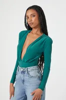 Women's Slinky Plunging Bodysuit in Emerald, XL