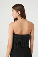 Women's Ruffle Mesh Tube Top in Black Medium