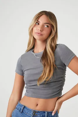 Women's Mineral Wash Ruched Cropped T-Shirt
