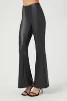 Women's Faux Leather Mid-Rise Flare Pants in Black Large