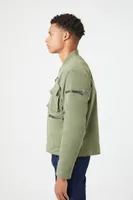 Men Pocket Trucker Jacket in Olive Large