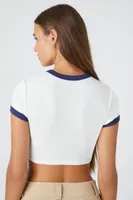 Women's Memphis Graphic Ringer Cropped T-Shirt in White Small