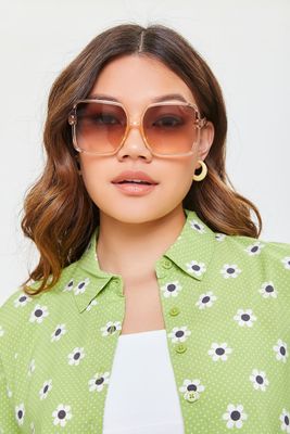 Oversized Square Sunglasses in Peach /Brown