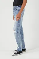 Men Distressed Paint Splatter Jeans in Dark Denim, 32