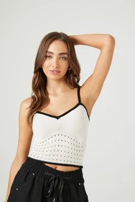 Women's Sweater-Knit Contrast-Trim Cropped Cami in White, XS