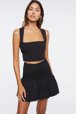 Women's Smocked Crop Top & Drop-Waist Skirt in Black Large