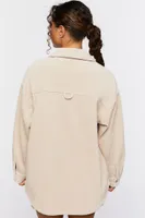 Women's Corduroy Button-Front Shacket in Beige Large