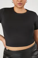 Women's Fitted Cropped Crew T-Shirt in Black, 0X