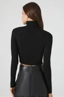 Women's Ribbed Turtleneck Sweater in Black, XS