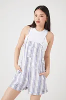 Women's Striped Overall Shorts in Light Blue/White Medium