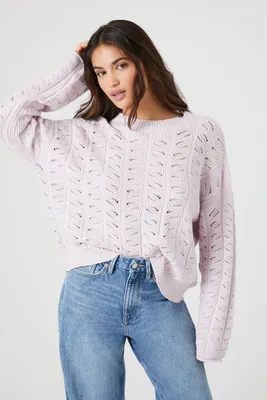 Women's Open-Knit Drop-Sleeve Sweater in Lavender Large