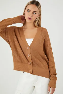 Women's V-Neck Cardigan Sweater in Camel Small