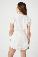 Women's Ruffle-Trim Keyhole Romper in White Small