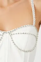 Women's Rhinestone Bustier Cropped Cami in White/Silver Small