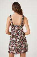 Women's Floral Print Mini Dress in Black Medium