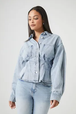 Women's Pleated Denim Shirt in Light Denim Medium