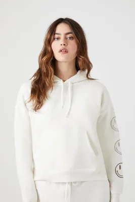 Women's Embroidered Graphic Hoodie in Ivory Large