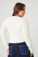 Women's Fuzzy Knit Shrug & Cami Set in Vanilla, 1X